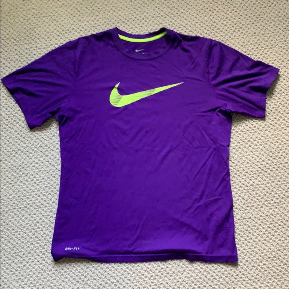 2 Nike dri-fit athletic t-shirts, purple-M/grey-L